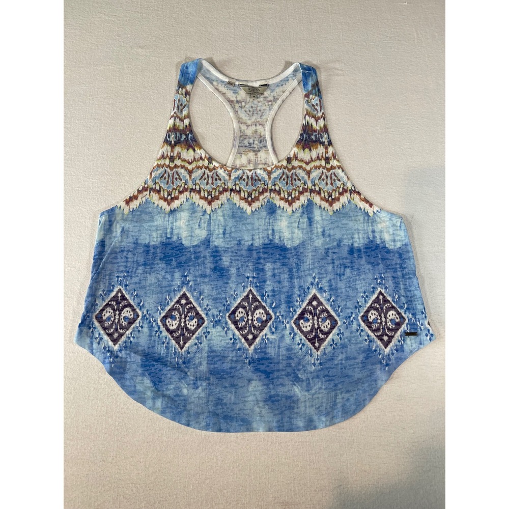 Guess Los Angeles Blue Tie Dye Ikat Racerback Tank Top Women's Medium Y2K